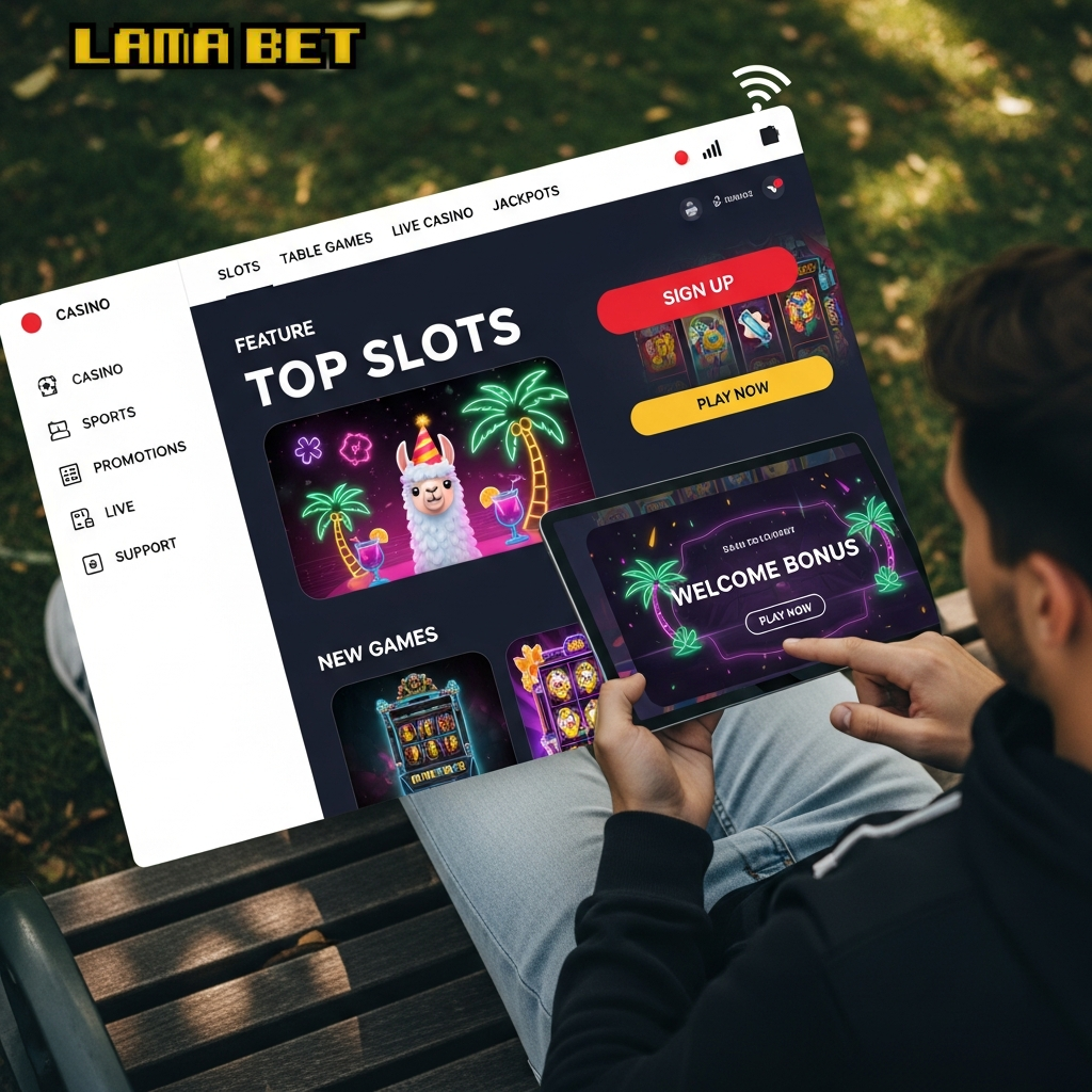 Player enjoying Lamabet online slots on a mobile phone in Canada